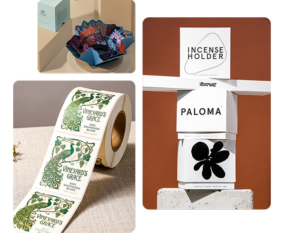 Collage de proyectos de empaque personalizado de PackZeno