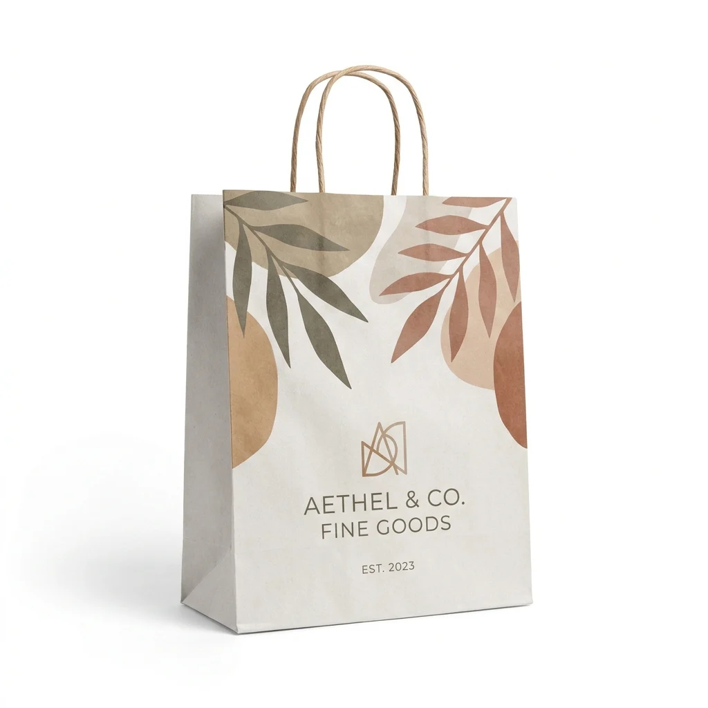Branded paper bag with twisted handles